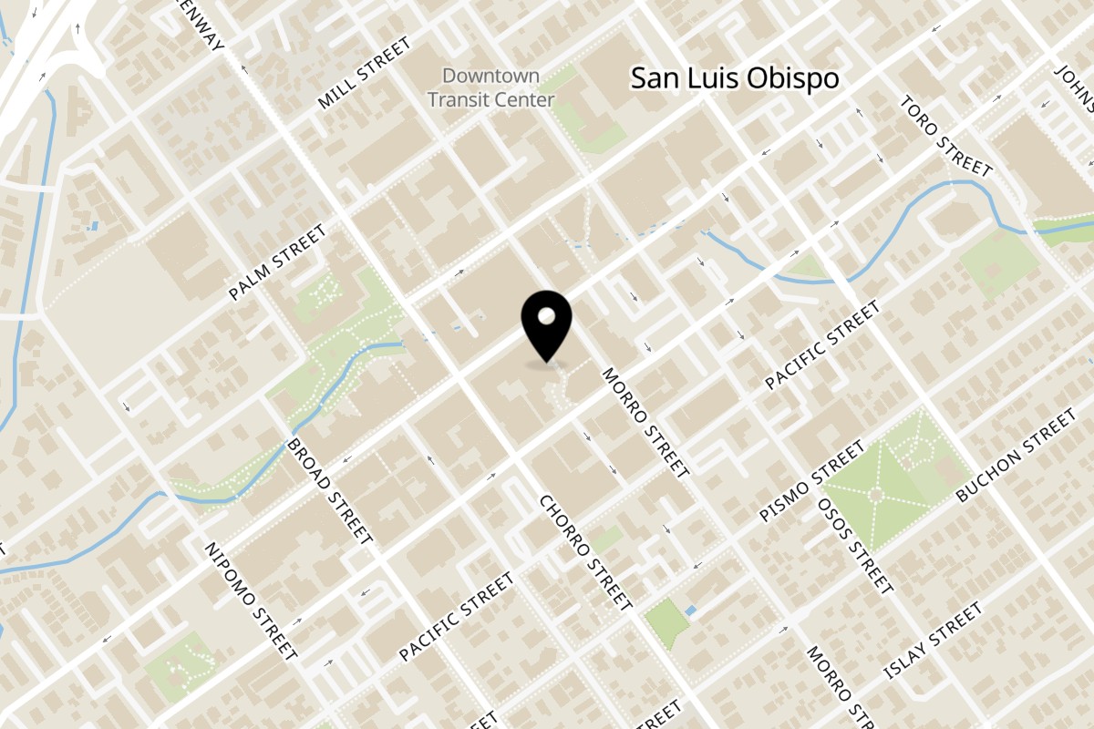 Map showing the location of Antonia's Pizza on 891 Higuera St in San Luis Obispo